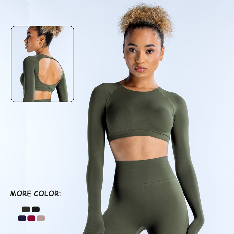 DFYNE New European and American Seamless Yoga Long-sleeved Short Cropped Top Hollow Back Yoga Fitness Long-sleeved Women