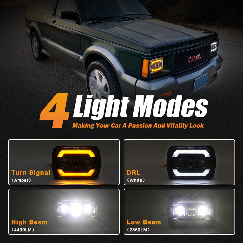 Cross-Border 5X 7inch Wrangler Rectangular Led Square Light with Turn Signal, High and Low Beam, Integrated Front Headlight and Drl