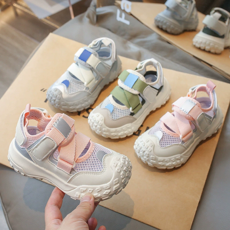 Спортивная обувь для девочек, новинка 2025 года, летняя детская обувь, дышащая обувь с одинарной сеткой для девочек, сетчатая обувь Baotou, нескользящая мягкая подошва
