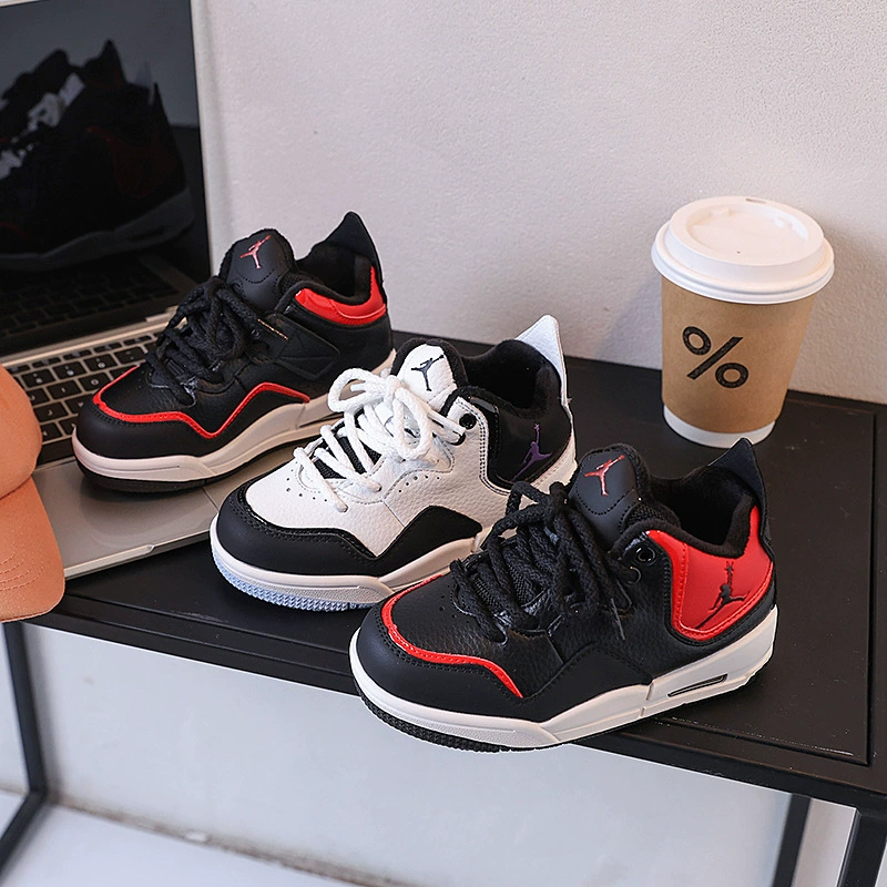 2024 зимний новый стиль детские бархатные кроссовки для мальчиков баскетбольные кроссовки для девочек хлопок повседневные кроссовки