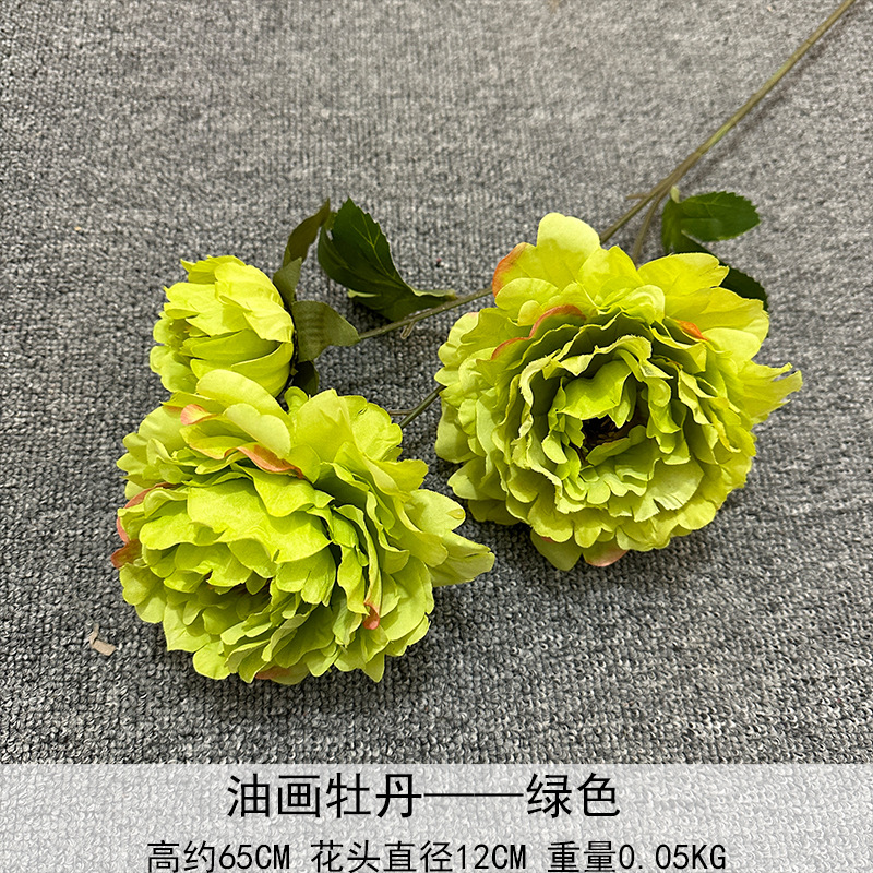 Flores artificiales de peonía de 3 cabezas, estilo Luoyang, pintura al óleo, flores falsas para decoración de bodas, salones, hogares y hoteles.