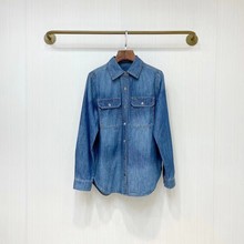 南油高端四季百搭帅气简约利落工装深蓝内搭牛仔衬衣复古街拍衬衫