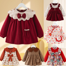 宝宝罩衣儿童灯芯绒围兜防水吃饭衣女童宝反穿衣公主围裙秋冬长袖