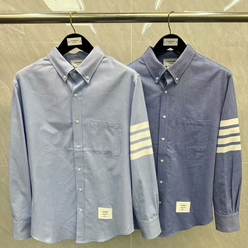 Factory Direct Tb Color Striped White Four-Bar Lapel Long-Sleeve Shirt Casual Versatile Unisex Long-Sleeve Shirt