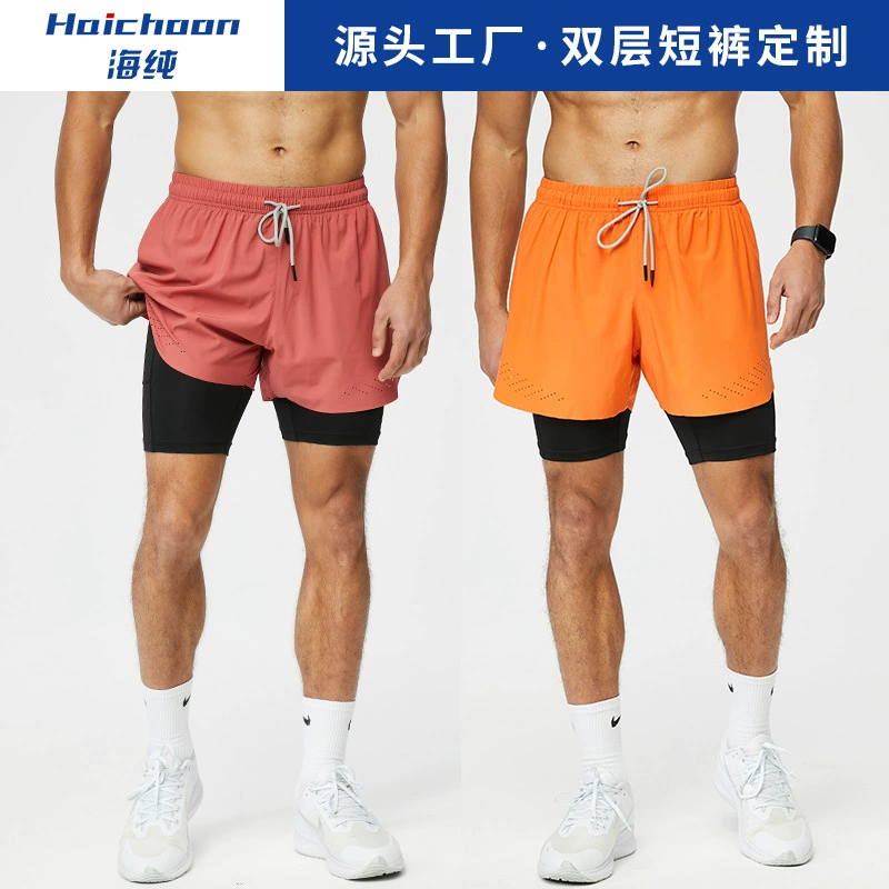 Летние быстросохнущие шорты с принтом логотипа поддельные из двух частей беговые альпинистские повседневные брюки марафонские групповые спортивные штаны оптом