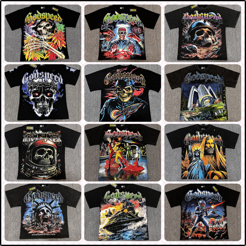 Godspeed New Fashionable Rock Street Vintage Distressed Trendy Brand Pure Cotton Short Sleeve T-Shirt Casual Cross-Border Godspeed New Fashionable Rock Street Vintage Distressed Trendy Brand Pure Cotton Short Sleeve T-Shirt Casual Cross-Border