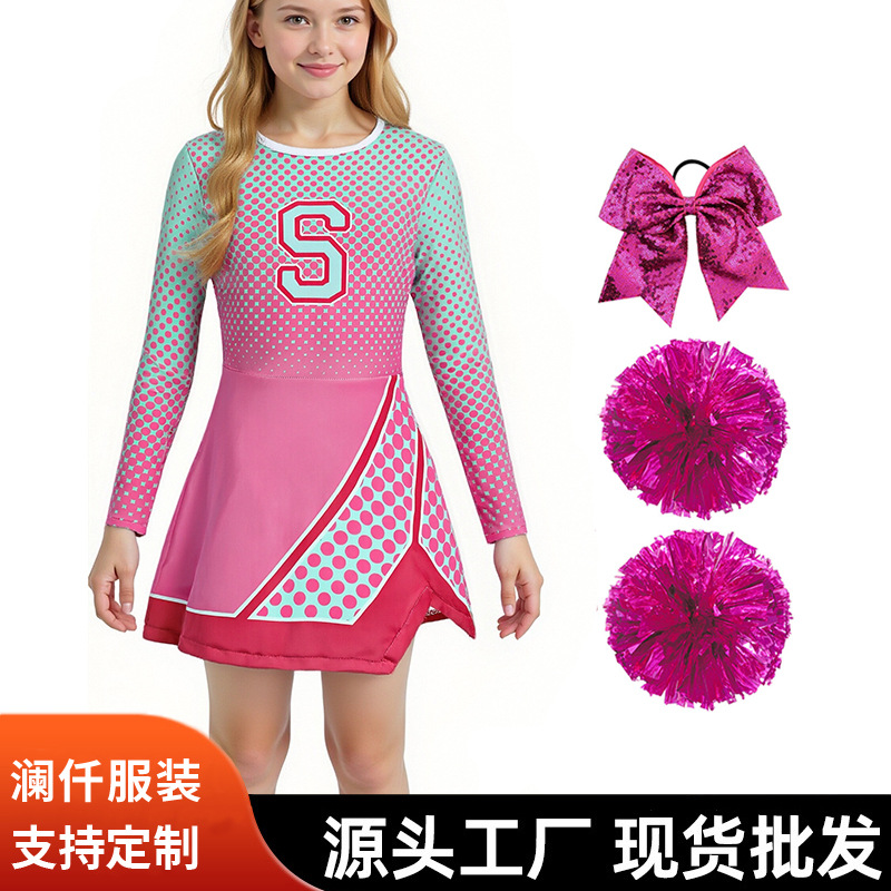 拉拉队学院风女童跨境新款儿童万圣节cosplay表演僵尸校园连衣裙
