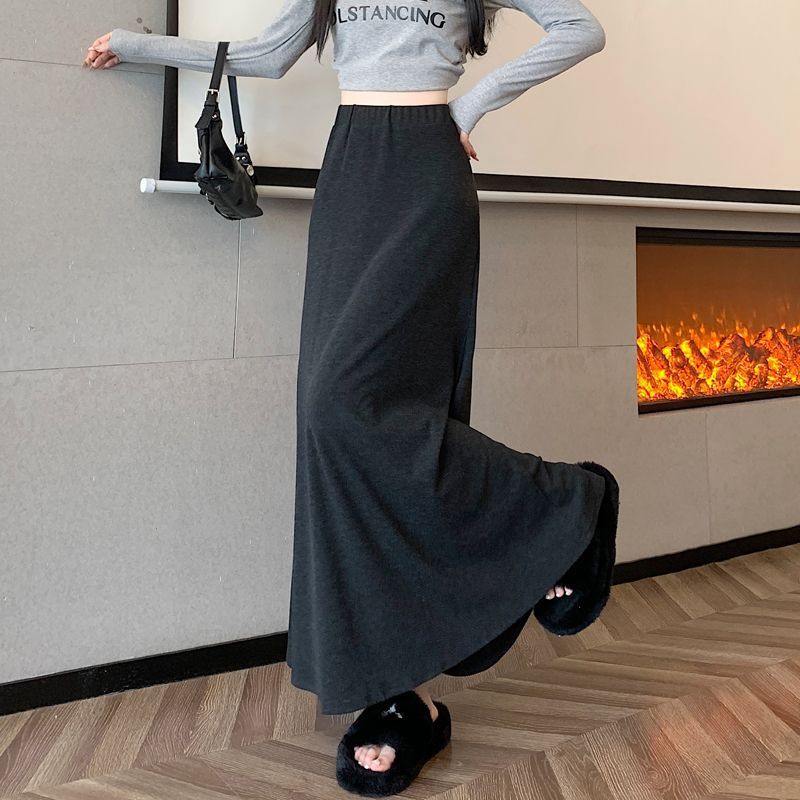 GraceChic GraceChic GraceChic In Stock 2025 Autumn Winter New Glutinous Rice Mid-Length Slimming Knitted Women Dopamine Black Half Skirt_ecoleips.com