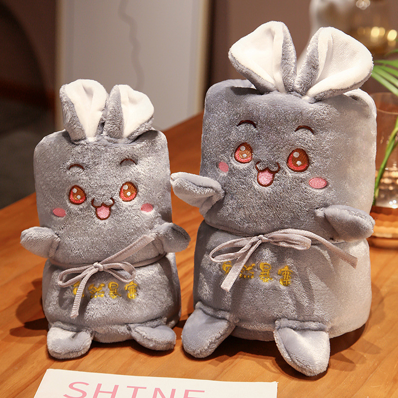 Lucky conejo dibujos animados felpa rollo manta Oficina siesta manta de franela aire acondicionado sola manta de almacenamiento