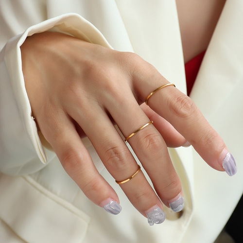 ins jewelry ring temperament simple plain ring thin tail ring smooth ring index finger ring titanium steel 18k gold