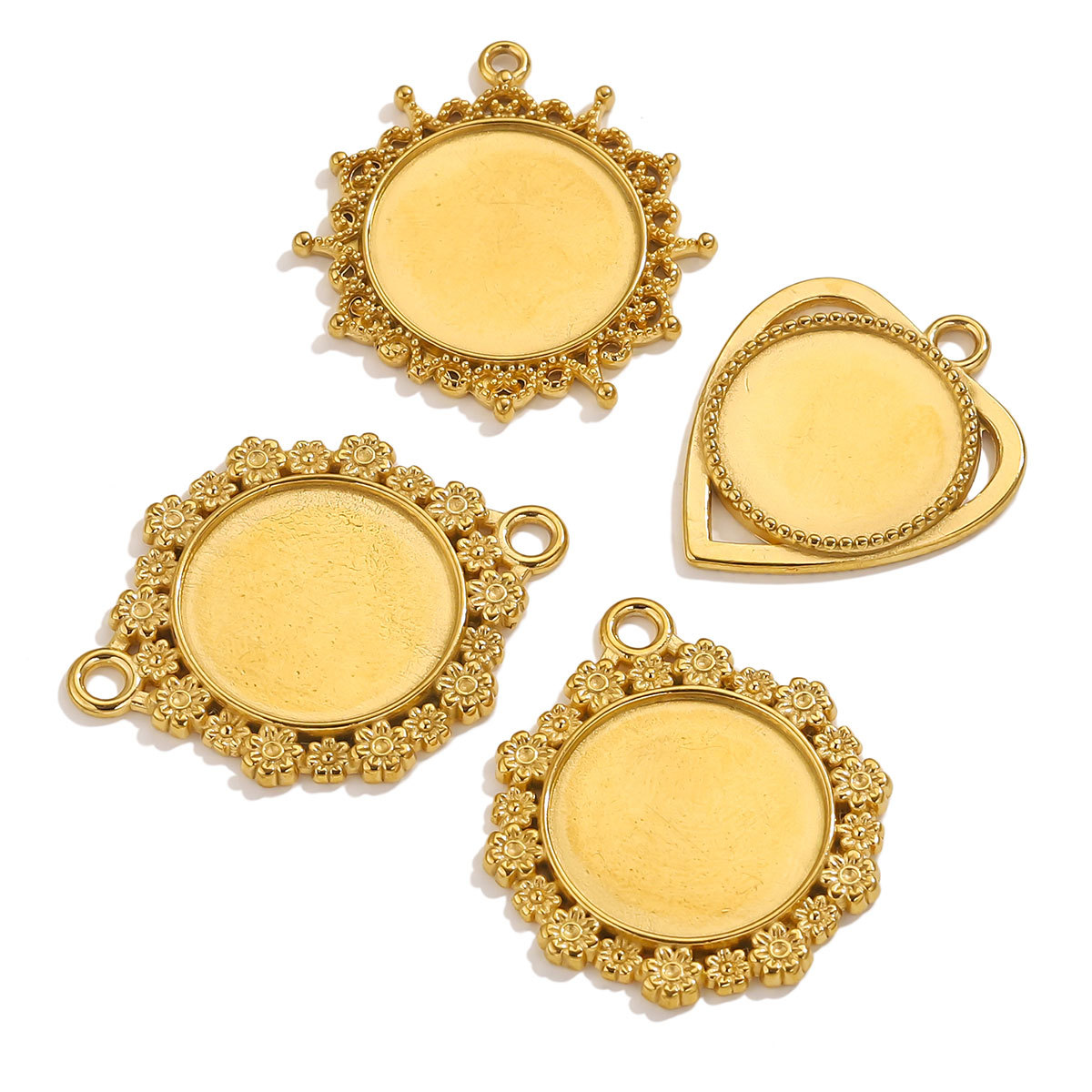 Accesorios de joyería DIY de acero inoxidable redondo tiempo gemas de encaje base 20mm colgante chapado al vacío manual