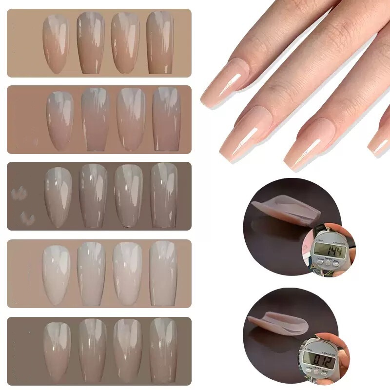 Super Fit 140Pcs Nude Natural Gel Nail Extension Simple French Manicure DIY Pressed Acrylic Finger