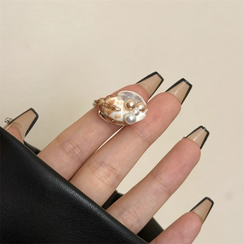 handmade marine ring (Marine) — дизайн ракушки жемчуга, один размер, стиль пляжа