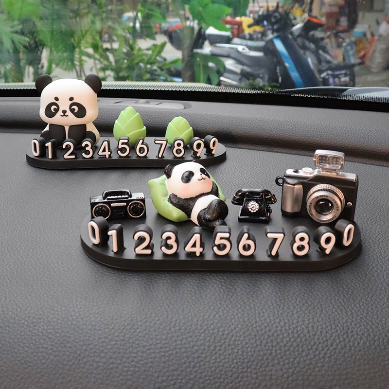 Placa de estacionamiento temporal creativa de automóviles adorable pandas tarjeta telefónica de automóviles decoración interior de automóviles decoración móvil
