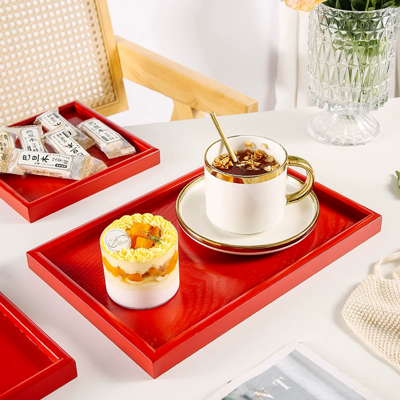 Solid wood household red fruit tray wedding tray simple snack tray wooden wedding tray tea tray festive storage