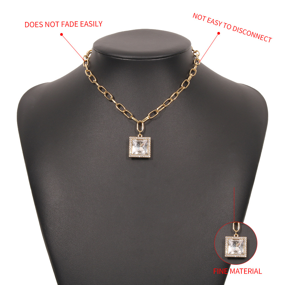 Fashion Square Diamond Thick Chain Pendant Necklace display picture 6