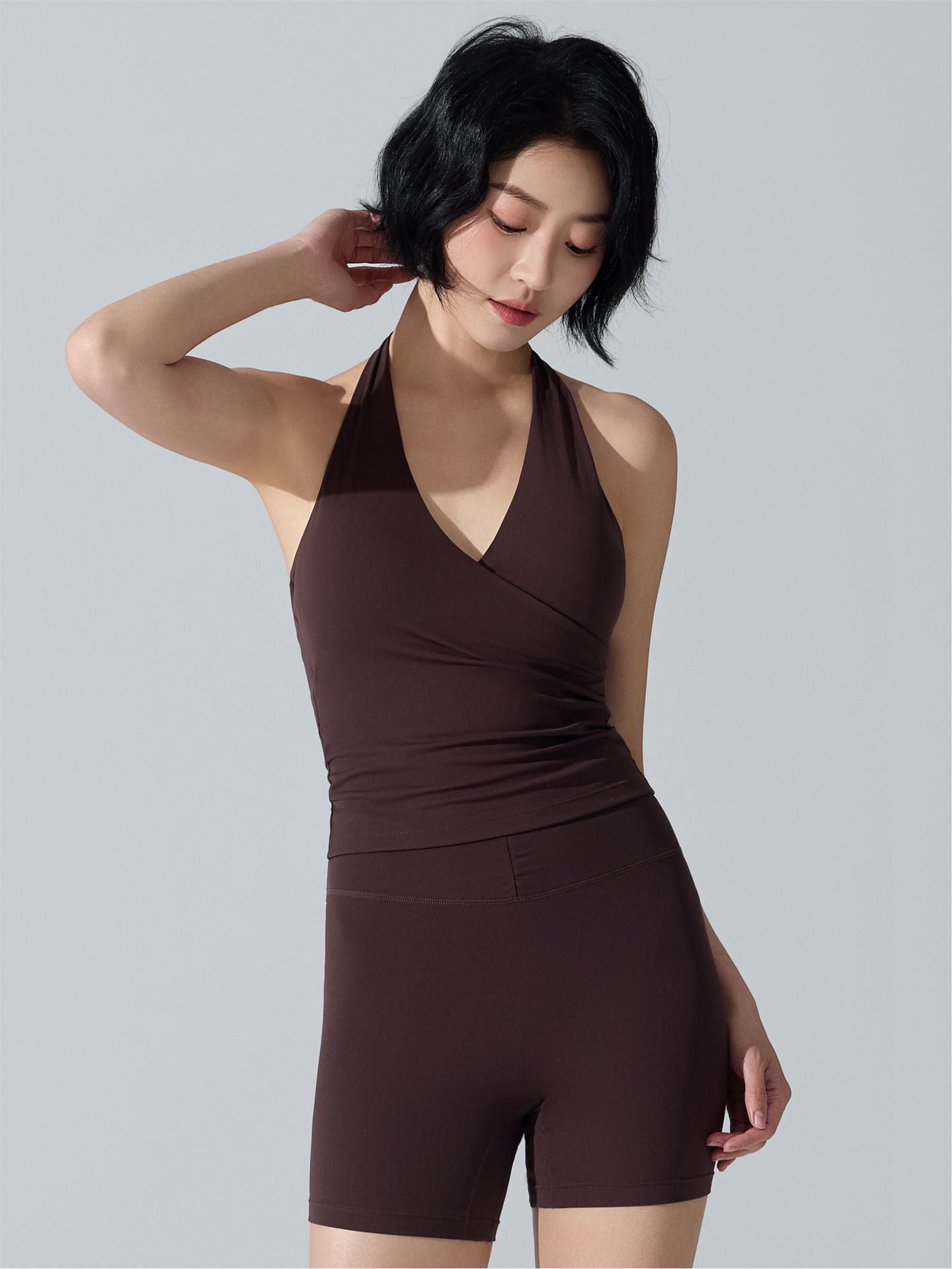 Trajes de yoga femeninos desnudos antibacterianos ropa interior deportiva transpirable secado rápido cintura alta pantalonés de bicicleta image 5