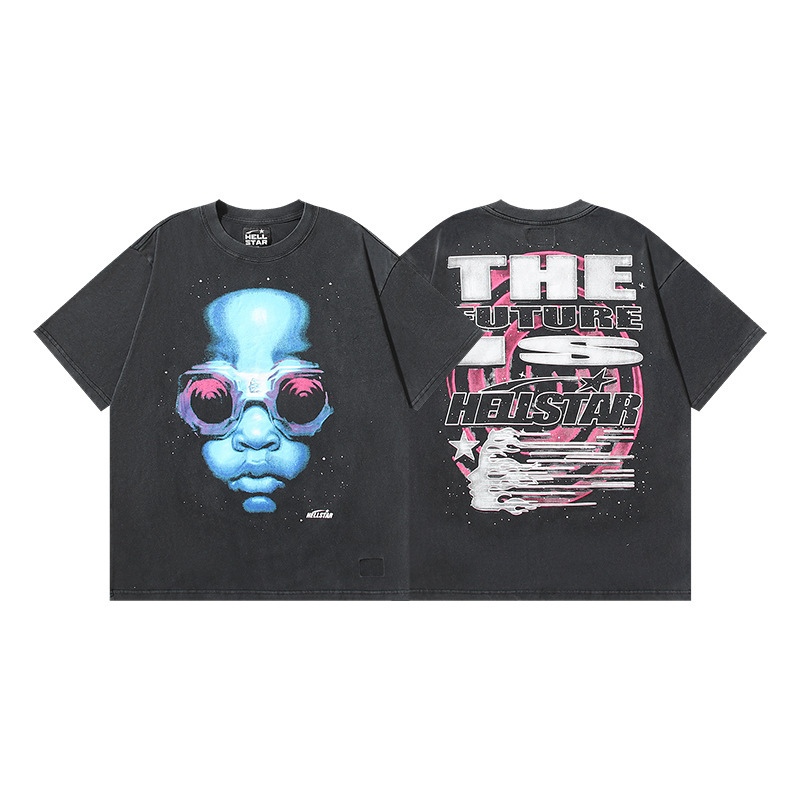 クロスボーダー Hellstar Tシャツ 2025年夏 欧米トレンドブランド レタープリント ゆったり半袖Tシャツ 男女兼用|undefined