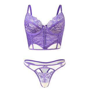 Customized Cross-Border Hot-Selling Intimates Set Fishbone Export Special Bra Sexy Lace Body-Shaping Women's Cut Out Set
