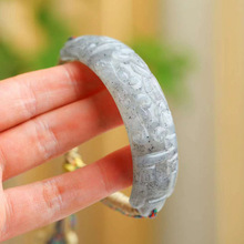 玉器工艺品天然新疆和田玉籽料青花老料兽面半镯男女玉石手牌附证