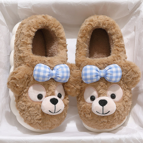 Kids' cotton slippers for girls—autumn and winter home indoor warm, non-slip, plush-heeled cotton shoes for family use—wholesale