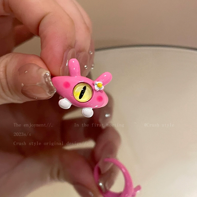 Fuchsia cute monster, design ring, wide color palette, 2024 years, new collection, on index finger