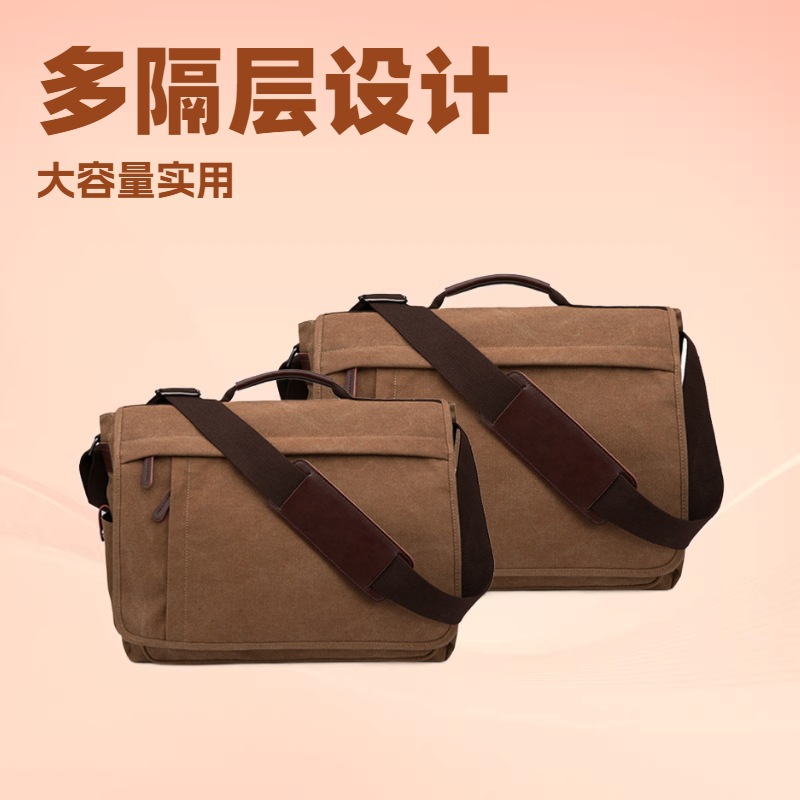 Mugu Canvas Bag Men's Shoulder Bag Crossbody Bag Practical Business Computer Bag Large Size Can Hold 15.6inch Electric