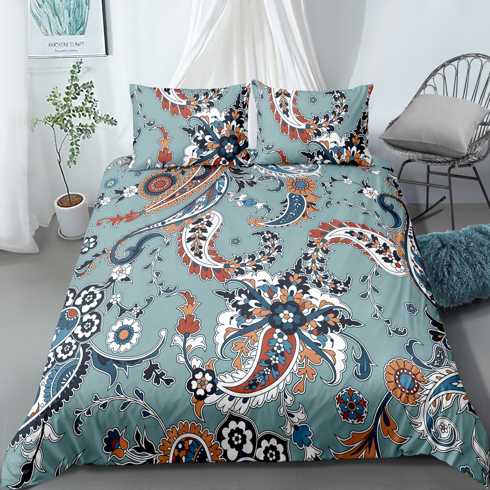 Parure de lit trois pièces de style ethnique imprimé numérique, housse de couette et taie d'oreiller, personnalisable, nouvelle collection_voghion.com