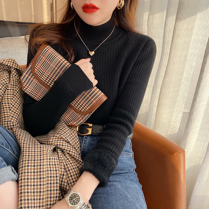 一体型フリース素材 ハーフタートルネック 長袖インナーセーター レディース 冬 2025年新作 ネット人気商品 インナー