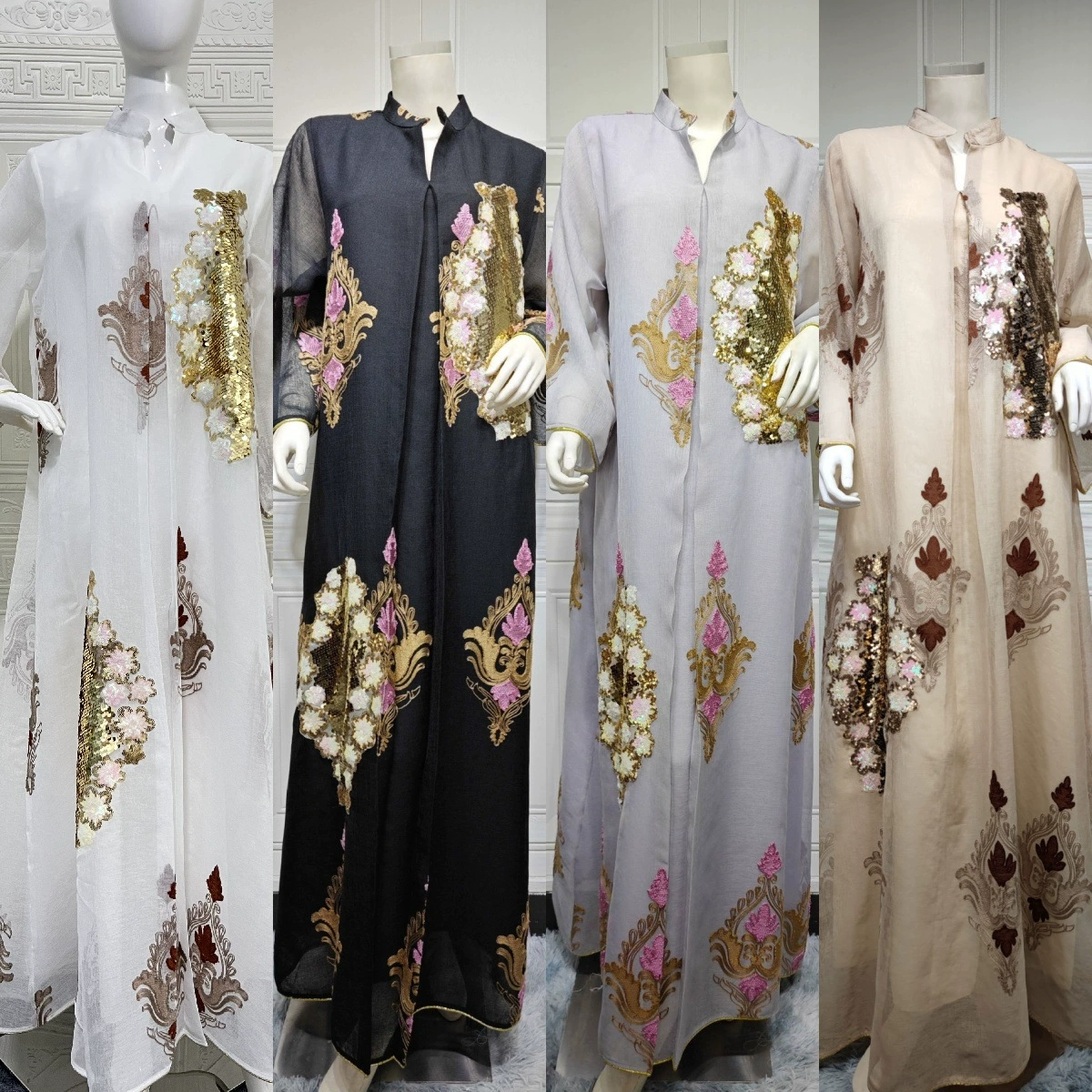 Трансграничное платье в ближневосточном стиле, хит продаж на Amazon, мусульманское платье с вышивкой пайетками, арабское платье-абайя