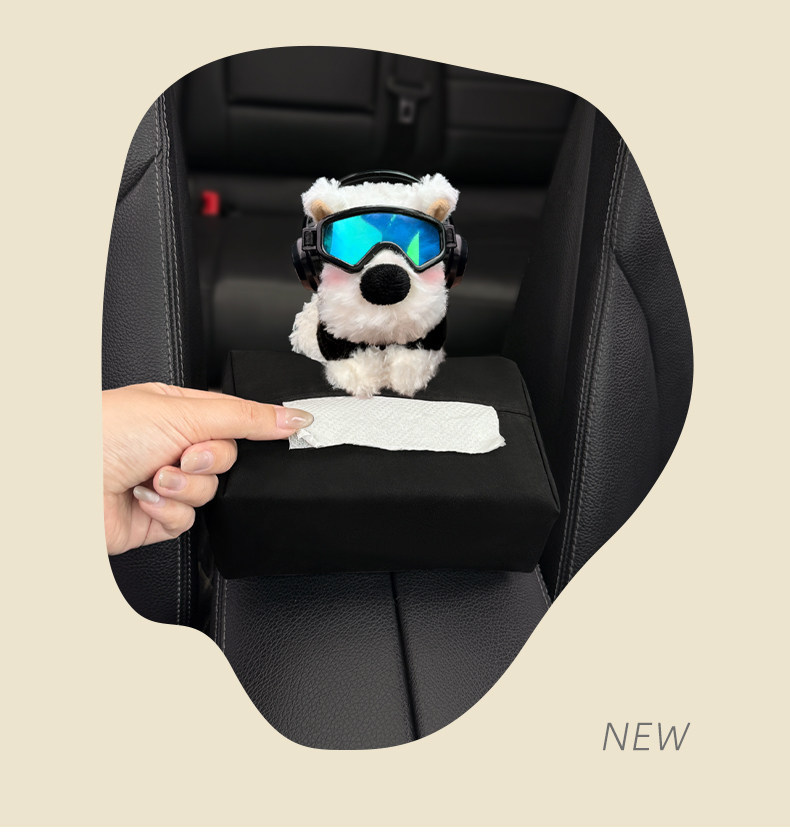 2026 New Cute West Highland Car Tissue Box, Armrest Box Tissue Holder, Seat-mounted Car Tissue Bag