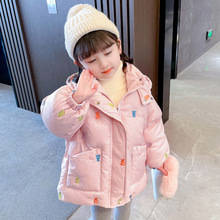 女童棉衣2022冬季新款童裝洋氣寶寶卡通小熊刺綉保暖連帽加厚外套