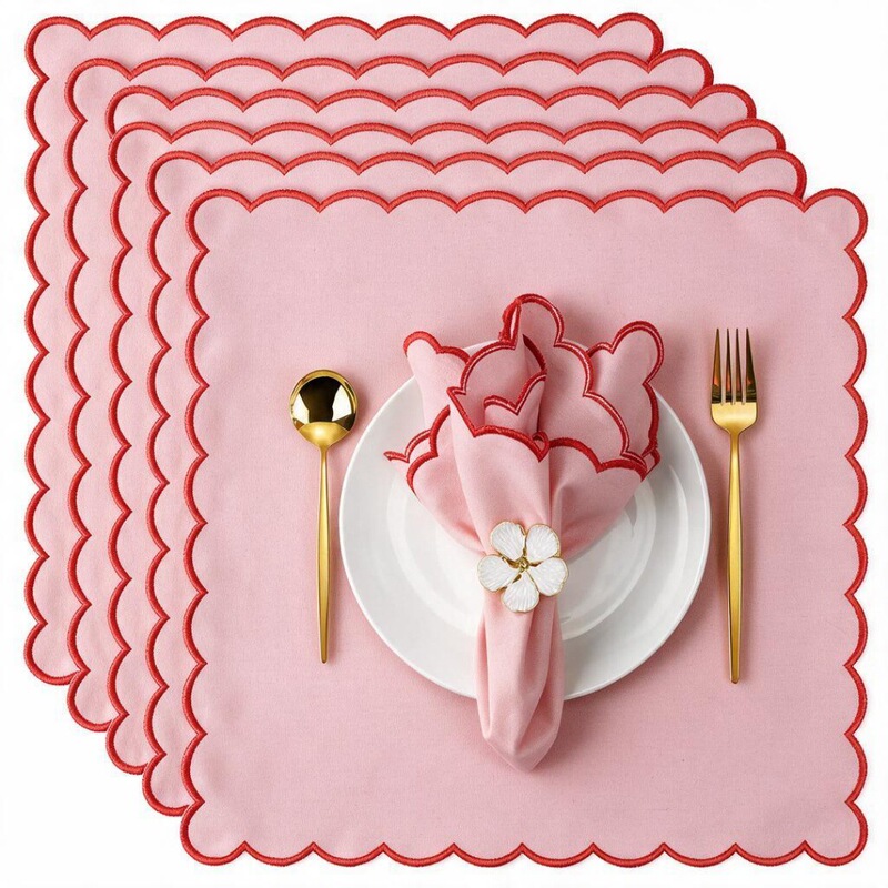 Colorful cotton and linen napkins, wave-patterned embroidered fabric, decorative tablecloths for hotels and parties, kitchen hand towels, available for bulk purchase