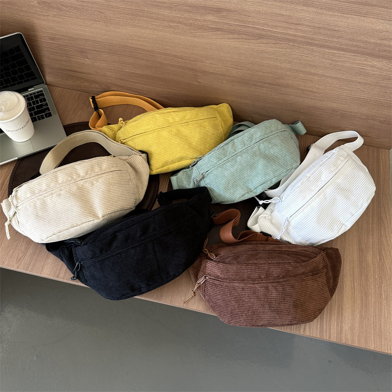 Cross-Border Amazon New Corduroy Sports Style Waist Bag Simple and Fashionable Solid Color Pendant Large Capacity Shoulder Bag Chest Cross-Border Amazon New Corduroy Sports Style Waist Bag Simple and Fashionable Solid Color Pendant Large Capacity Shoulder Bag Chest