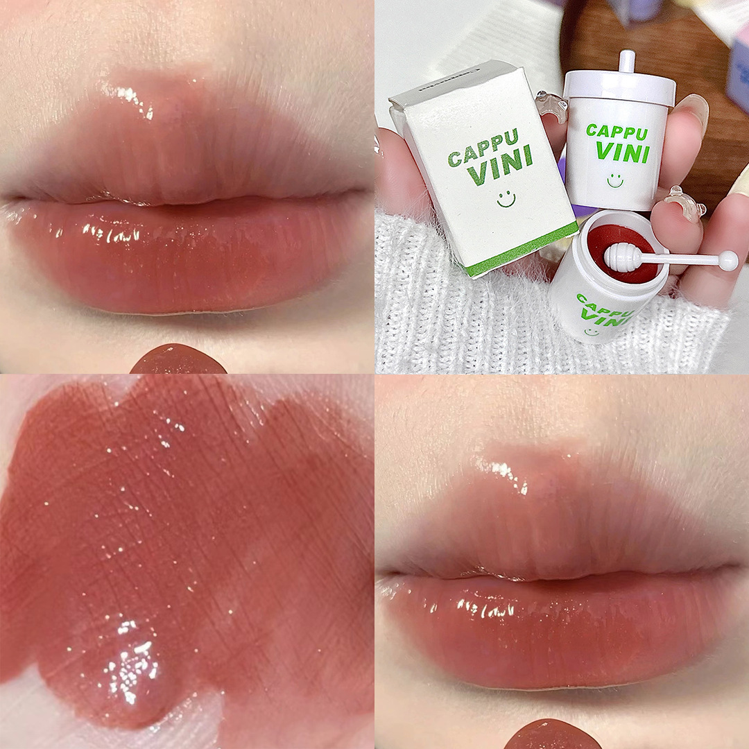 Cappuvini Taotao paja taza labio congelado agua luz hidratante espejo color sólido lápiz labial miel lápiz labial brillo labial