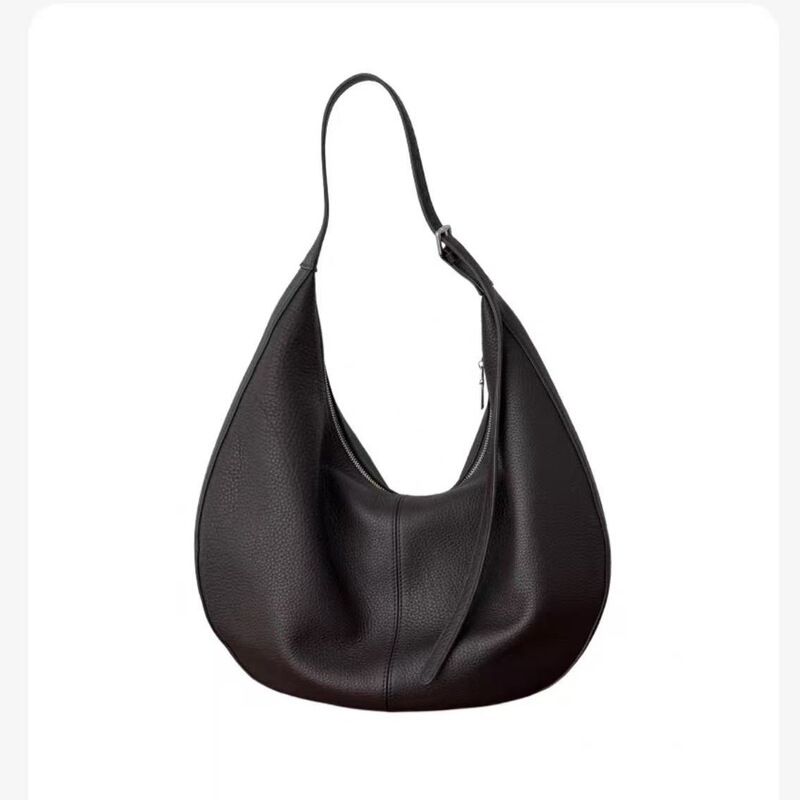 Genuine Leather Women's Bag Large Crescent Bag Casual Simple Western Style Women's 2025 Autum New Trendyy Pure Color Texture Fashion