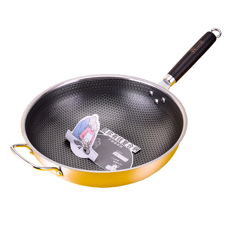 Tres tío tres tía WOK de acero inoxidable no recubierto sartén antiadherente estufa de gas doméstica Cocina de Inducción aplicable wok especial