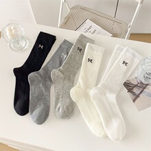 【一件代发】蝴蝶结薄女中筒袜透气网眼女袜运动堆堆袜春秋夏季