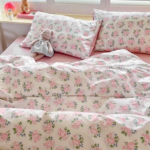 ins style 40 count bed four piece set pure cotton wholesale cotton quilt cover sheet bed sheet three piece student dormitory set