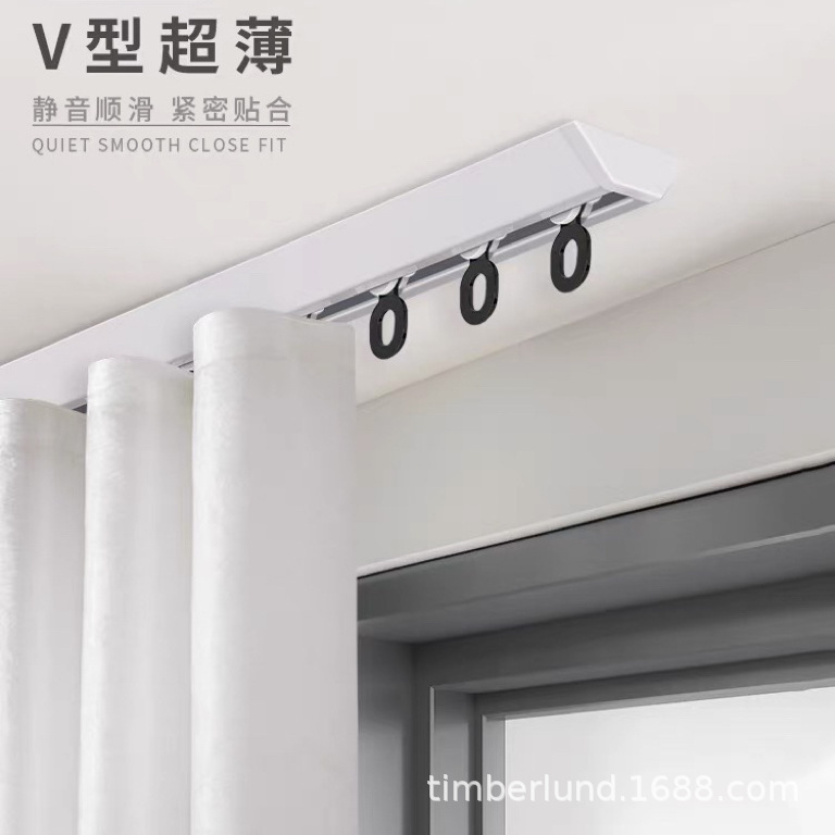 Ultra-Thin Track V-Shaped Silent Aluminum Alloy Inner Window Top-Mounted Hook-Type Punch-Free Anti-Light Leakage Triangular Slide Track