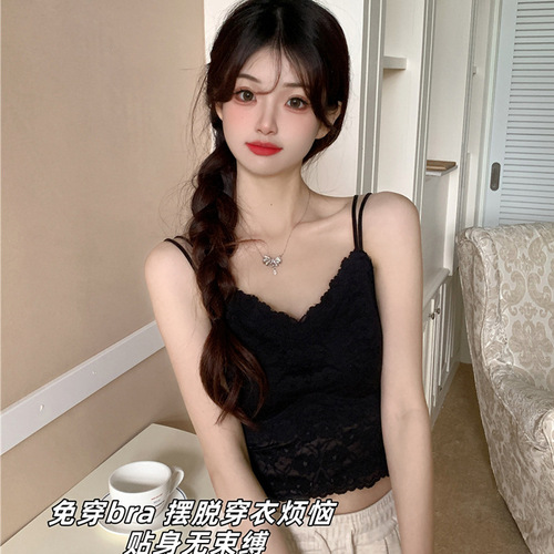 2024 new style sexy lace camisole with breast pads, beautiful back and chest underwear, inner and outer wear, bottoming tube top for women