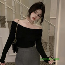 2025秋冬季新款法式一字肩慵懒风软糯针织上衣毛衣女设计感小众