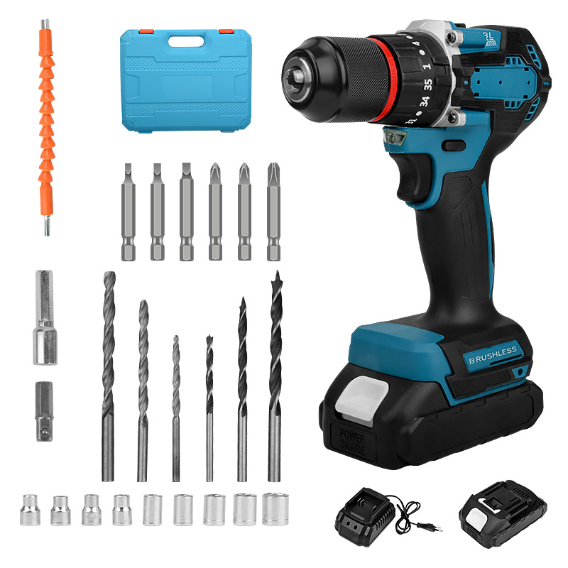 Taladro de mano multifuncional transfronterizo Taladro de litio de impacto de alta potencia Destornillador eléctrico recargable Juego de herramientas de comercio exterior