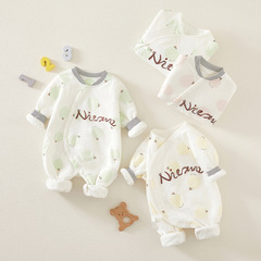 Newborn clothes autumn and winter baby onesie with diagonal lapels and tie-on, no hood, cotton baby clothes for babies, winter clothing