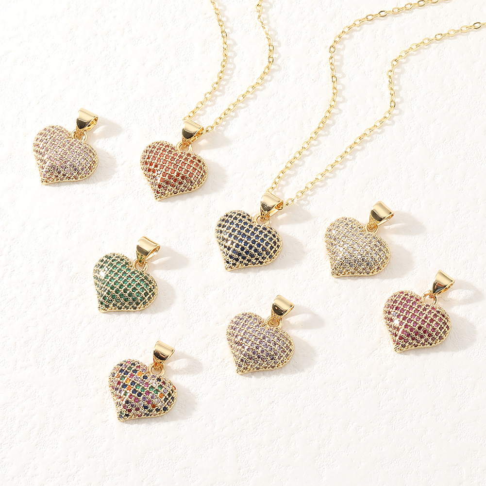 Fashion Heart Shape Copper Inlay Zircon Necklace