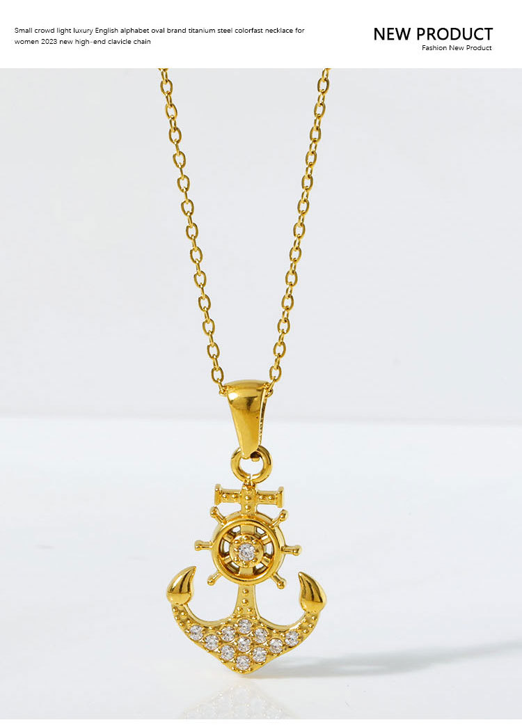 Pendant Necklace Classification Wholesale Jewelry Elegant Simple Style Streetwear Anchor Titanium Steel Diamond Pendant Necklace