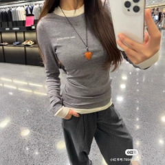 高品质Ann假两件长袖t恤女早秋新款chic独特绝美小众修身显瘦辣妹