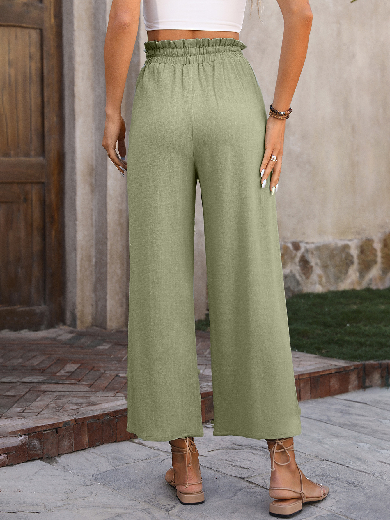 280g Weight Full Length Pants Length Cotton and Linen Fabric Type High Waist Waist Line Casual Pants Pants Type Inelastic Elasticity Holiday, Daily Occasion Regular Fit Fit Type Solid Color Pattern Summer, Spring, Autumn Season Women's Gender Pocket Design Vintage Style Style Women's Holiday Daily Vintage Style Solid Color Full Length Pocket Casual Pants 3