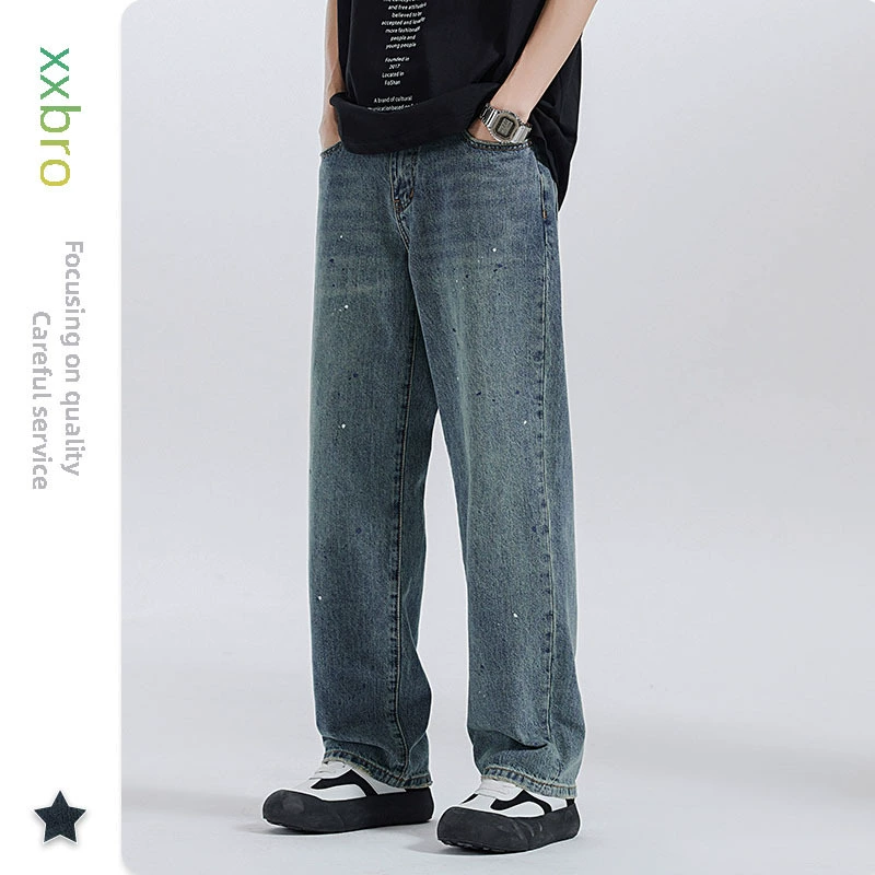 Мужская одежда xxbro # Весна и лето, новые Брендовые прямые Свободные повседневные джинсы в стиле ретро, дизайн с выбеленными брызгами