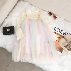 2023年春款女童長袖連衣裙拼接假兩件亮片幻彩紗裙205